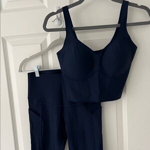 Navy Longline Supportive Crop Top and High-Waist Leggings Set